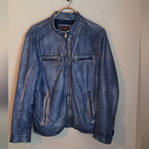 Mens Patrick James Blue Lambskin Blousen Jacket Size L